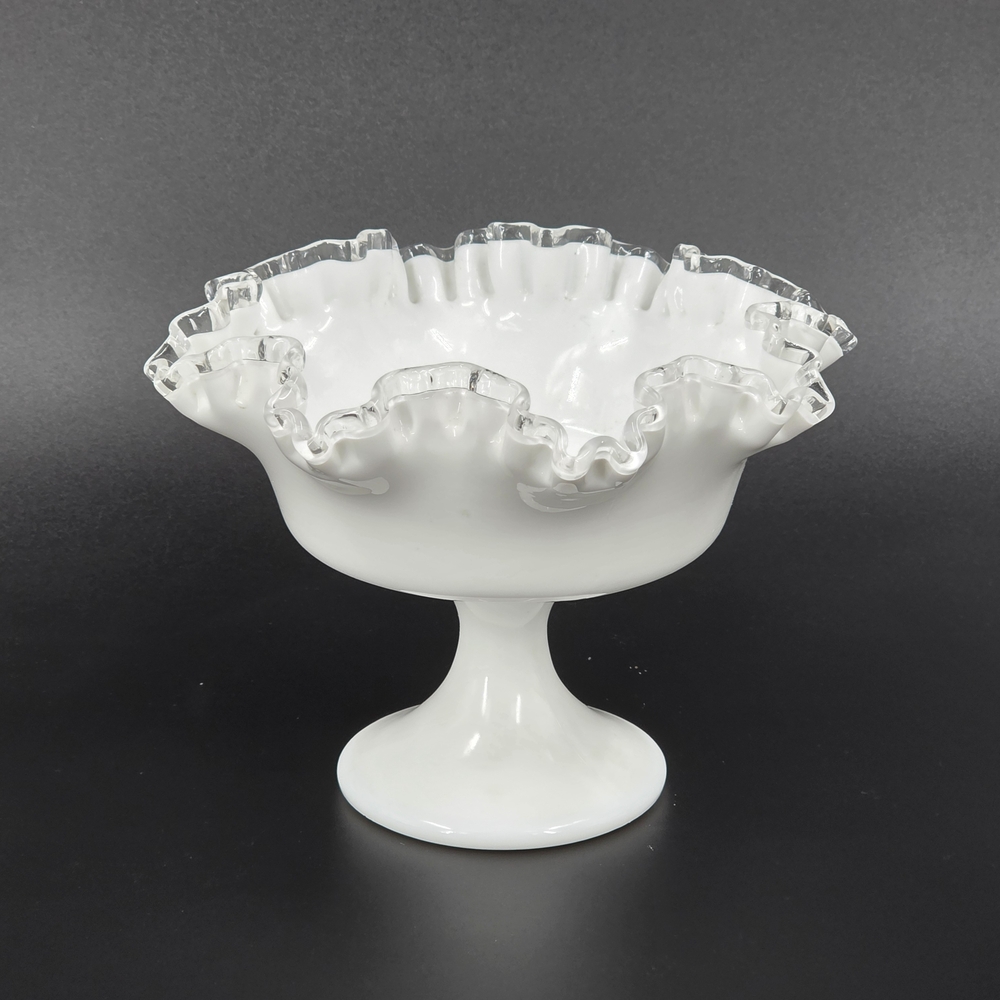 Fenton White Glass Ruffled Edge Compote - Picture 7 of 7